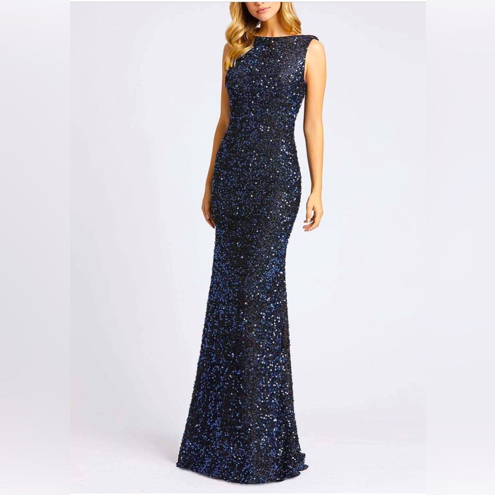 Mac Duggal 26331 | Cowl Back | Sequined Evening Gown | Midnight Blue | Women’s 2